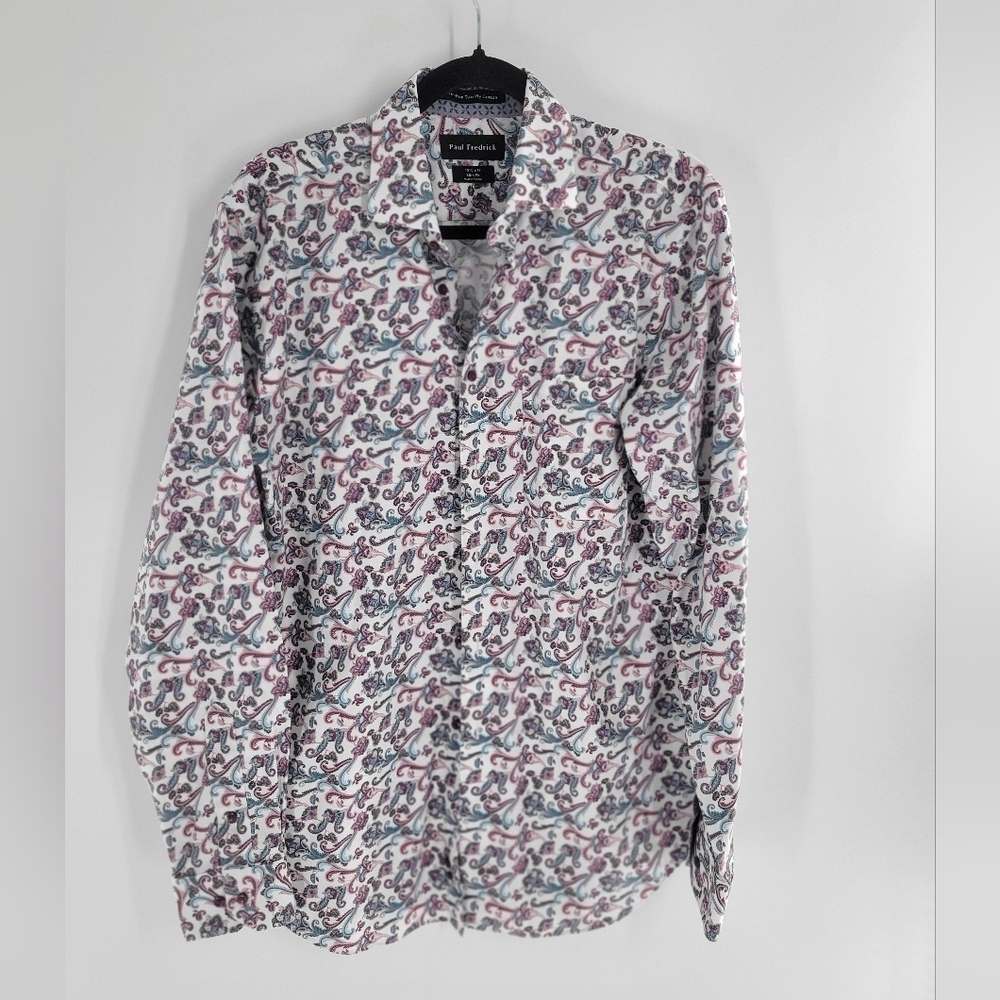 Paul Fredrick Classic Button Up Shirt Mens 15.5x35 Blue Paisley Dress Casual‎